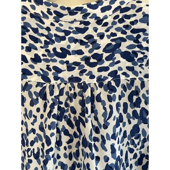 C Wonder Silk Shirt XS‎ Blue And White Cheetah Print Button Cuff - Picture 6 of 12